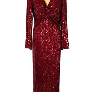 St John Knit RED Long Sequin Gown Size 18 RARE SIZE